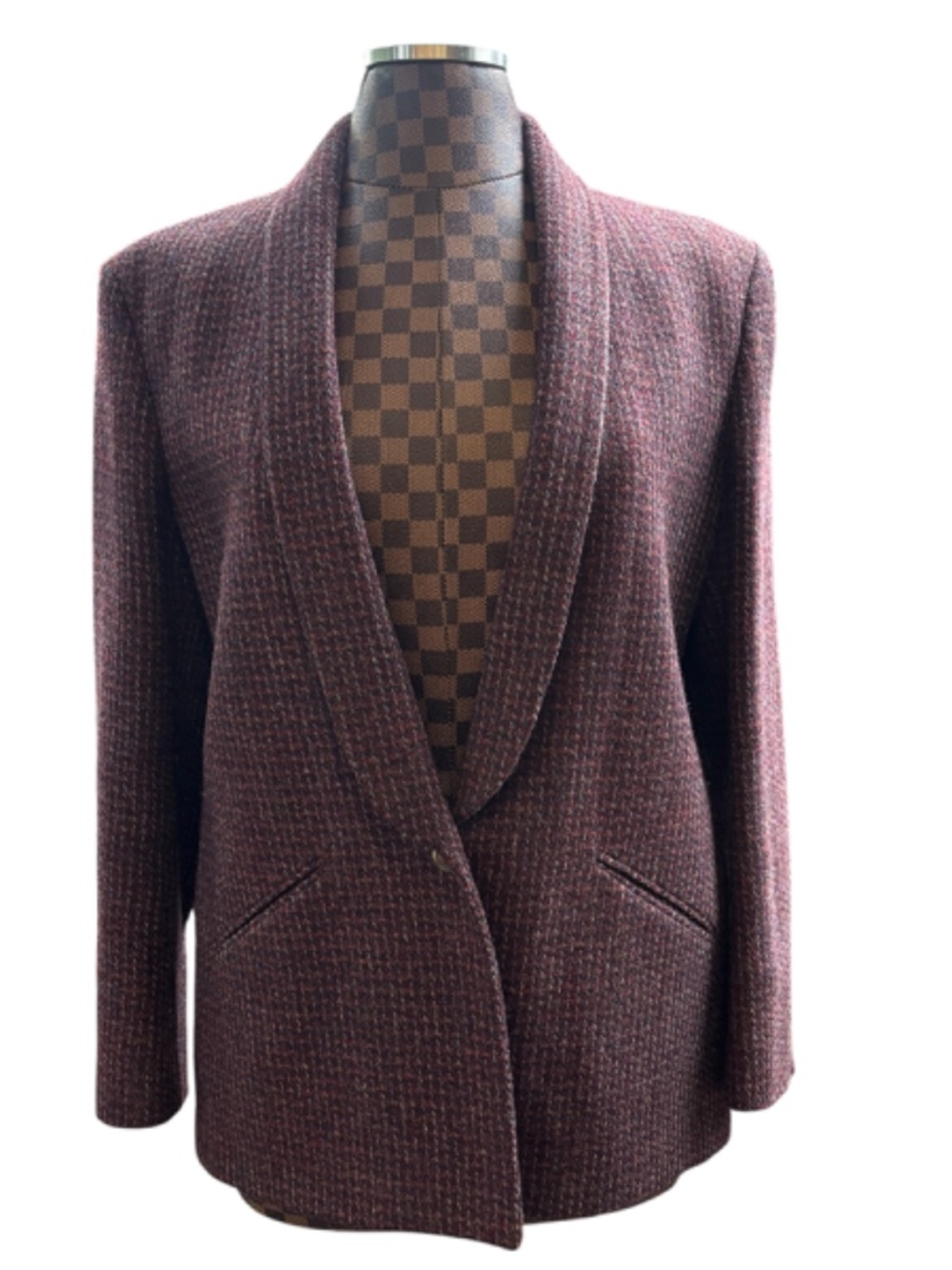 Vtg Harris Tweed Blazer Jacket Ladies Size 16 Purple Burgundy Preppy Academia